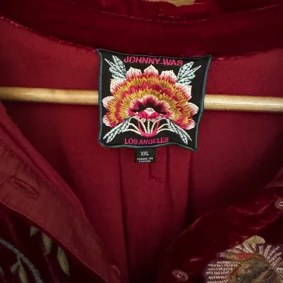 Johnny Was Burgundy Velvet Embroidered Blouse 2XL Boho Luxe - Picture 2 of 4